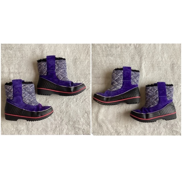 Sorel Tivoli II Suede Fur Lined Waterproof Pull-On Boot Purple Metallic Knit 6 - Picture 5 of 17